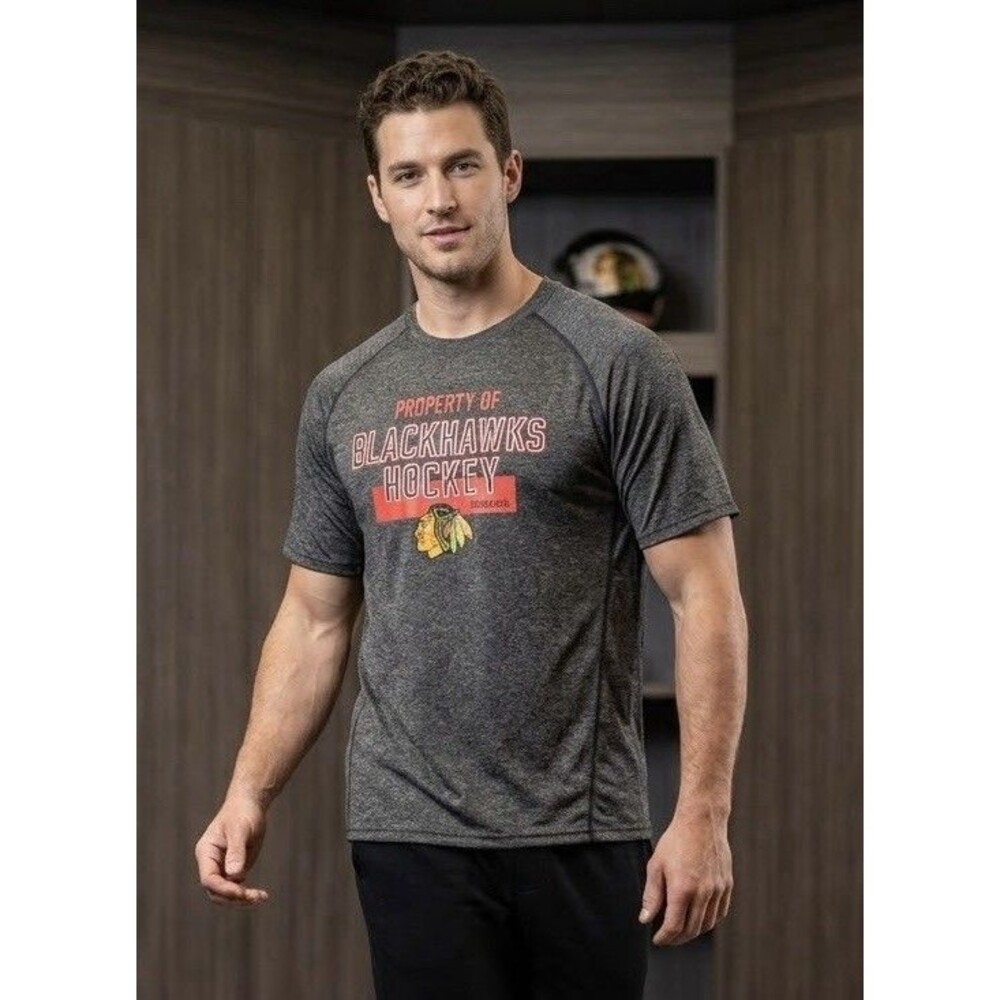 Reebok Mens Property Of Chicago Blackhawks Hockey PlayDry Shirt 2XL Gray NWOT